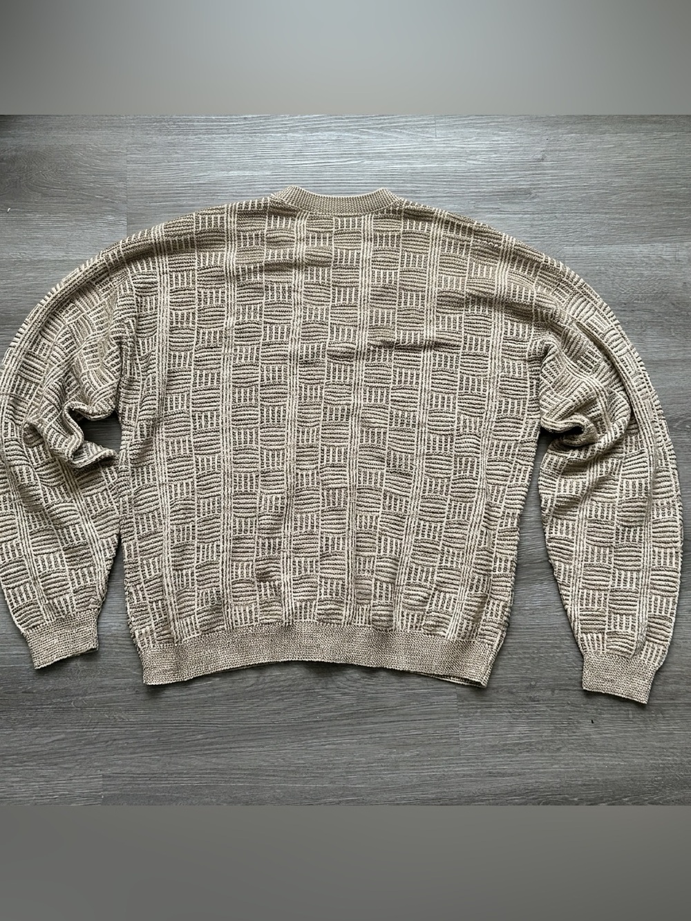 Vintage neutral 90s grandpa oversized cardigan - size XL tan & cream - Picture 3 of 6